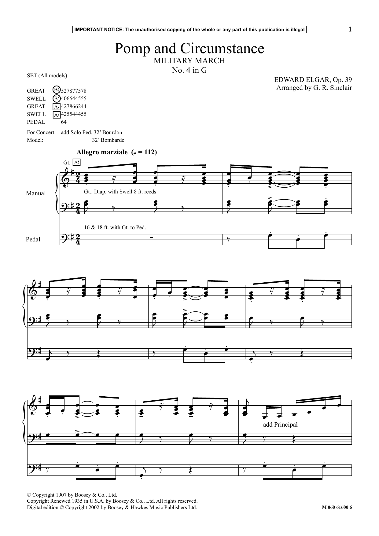 G R Sinclair Pomp And Circumstance Military March No 4 In G Sheet Music Notes Download Sheet Music Pdf Classical Score Instrumental Solo 306720