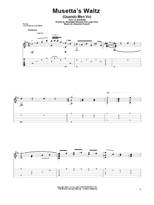 Learn to play Giacomo Puccini Musetta's Waltz (Quando Men Vo) sheet music for Guitar Tab in minutes. Giacomo Puccini Musetta's Waltz (Quando Men Vo) sheet music preview music notes and score for Guitar Tab including 5 page(s)