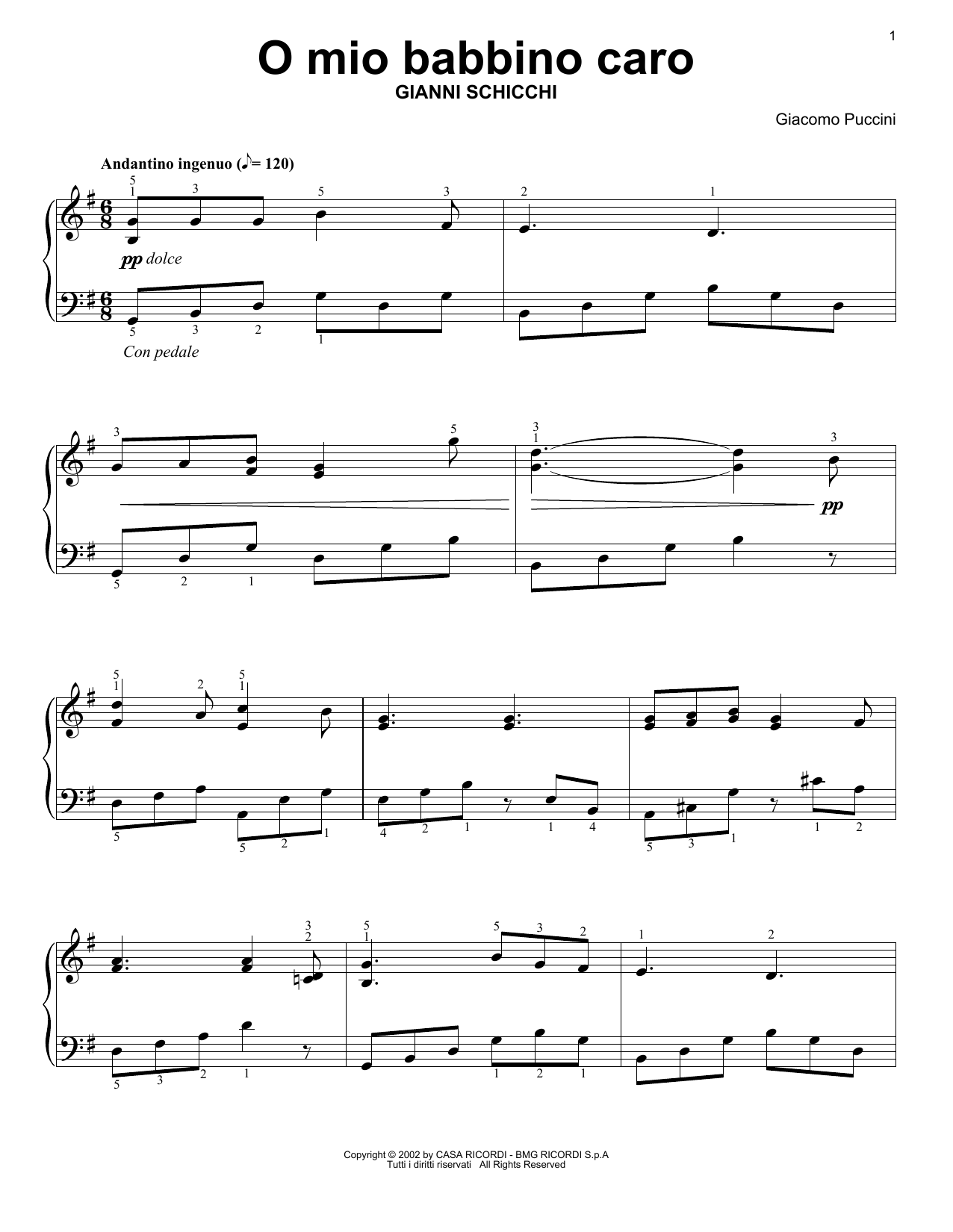 Giacomo Puccini O Mio Babbino Caro sheet music preview music notes and score for Piano including 2 page(s)