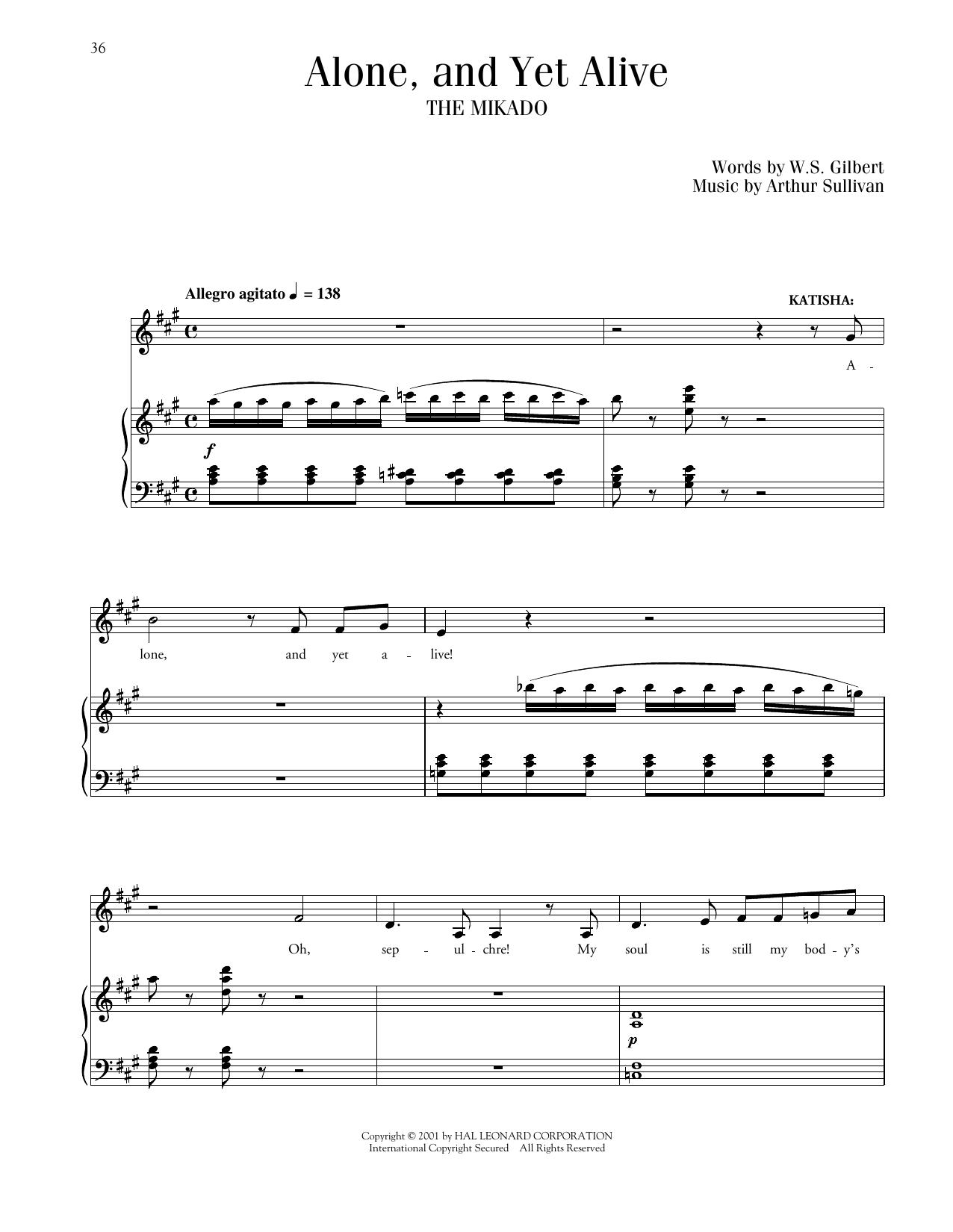 Gilbert & Sullivan Alone, And Yet Alive (from The Mikado) sheet music, chords, lyrics - Printable PDF for Piano & Vocal