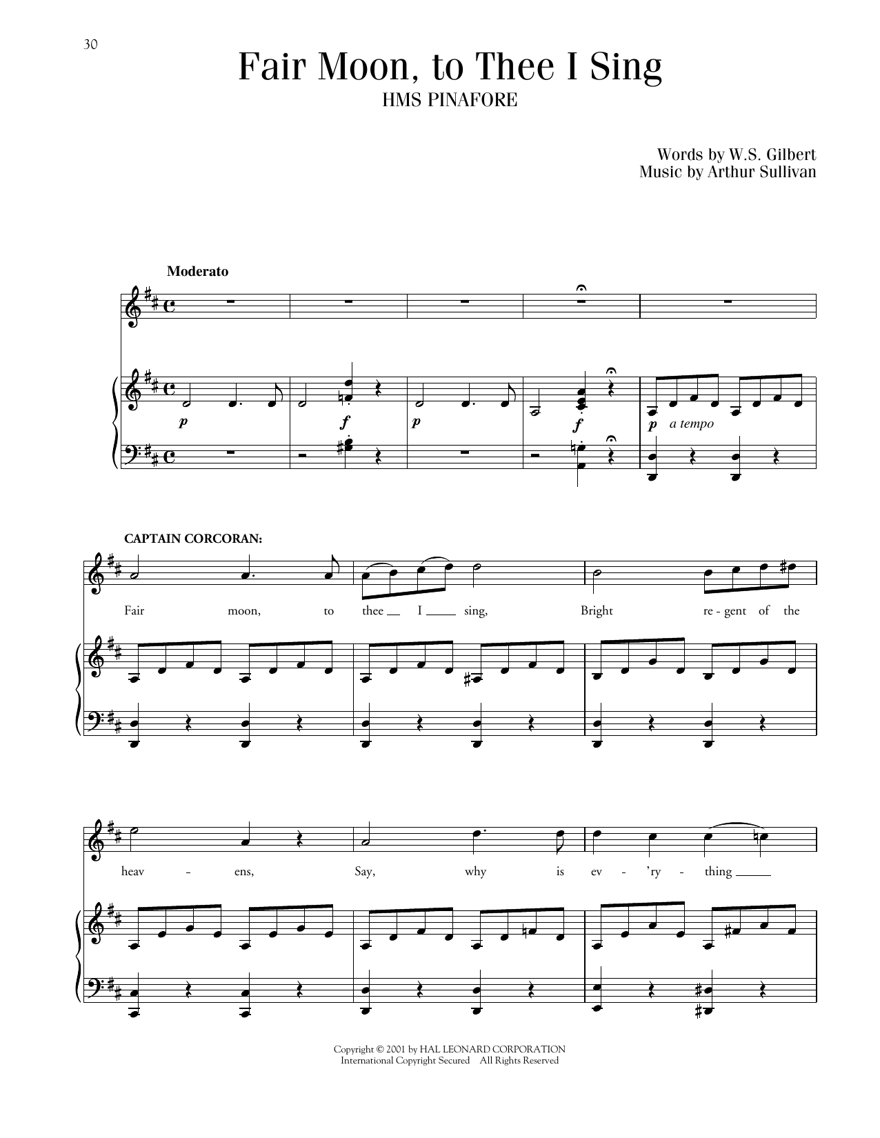 Gilbert & Sullivan Fair Moon, To Thee I Sing (from H.M.S. Pinafore) sheet music, chords, lyrics - Printable PDF for Piano & Vocal