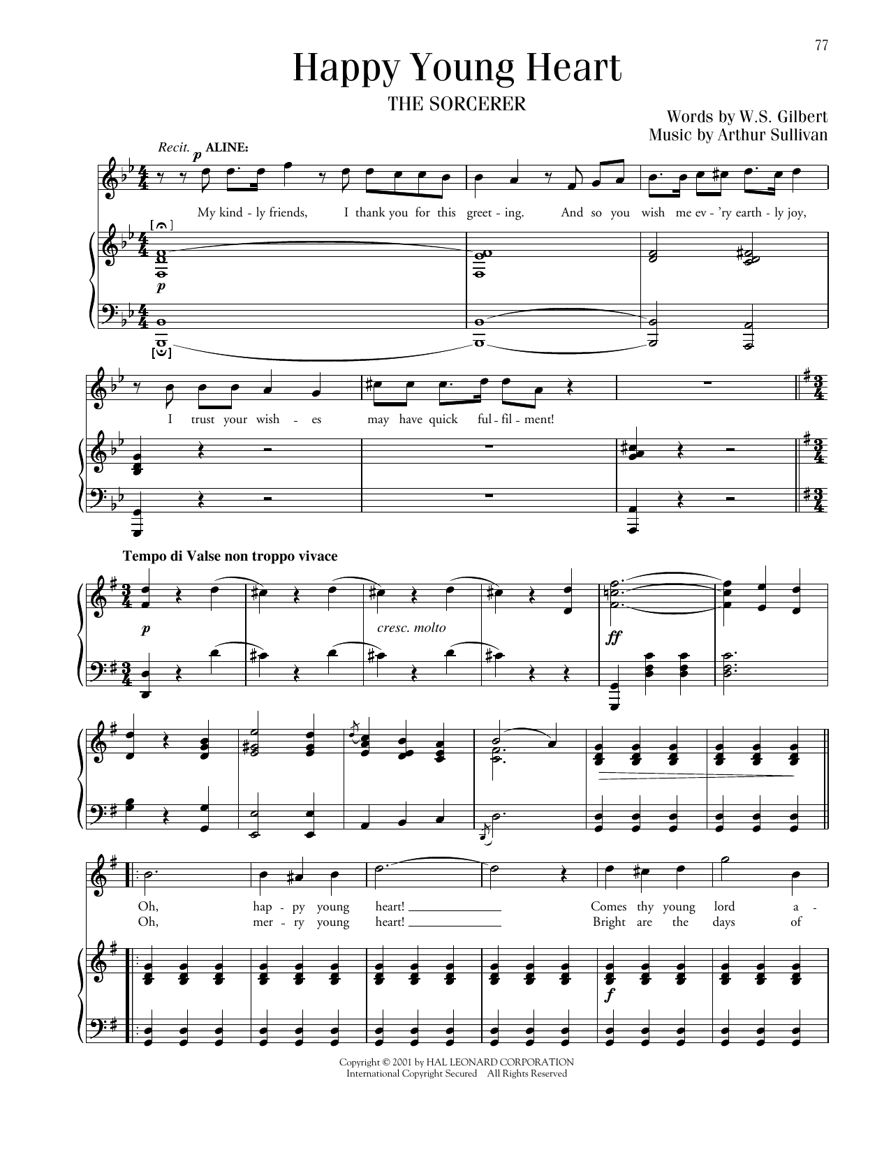 Gilbert & Sullivan Happy Young Heart (from The Sorcerer) sheet music, chords, lyrics - Printable PDF for Piano & Vocal