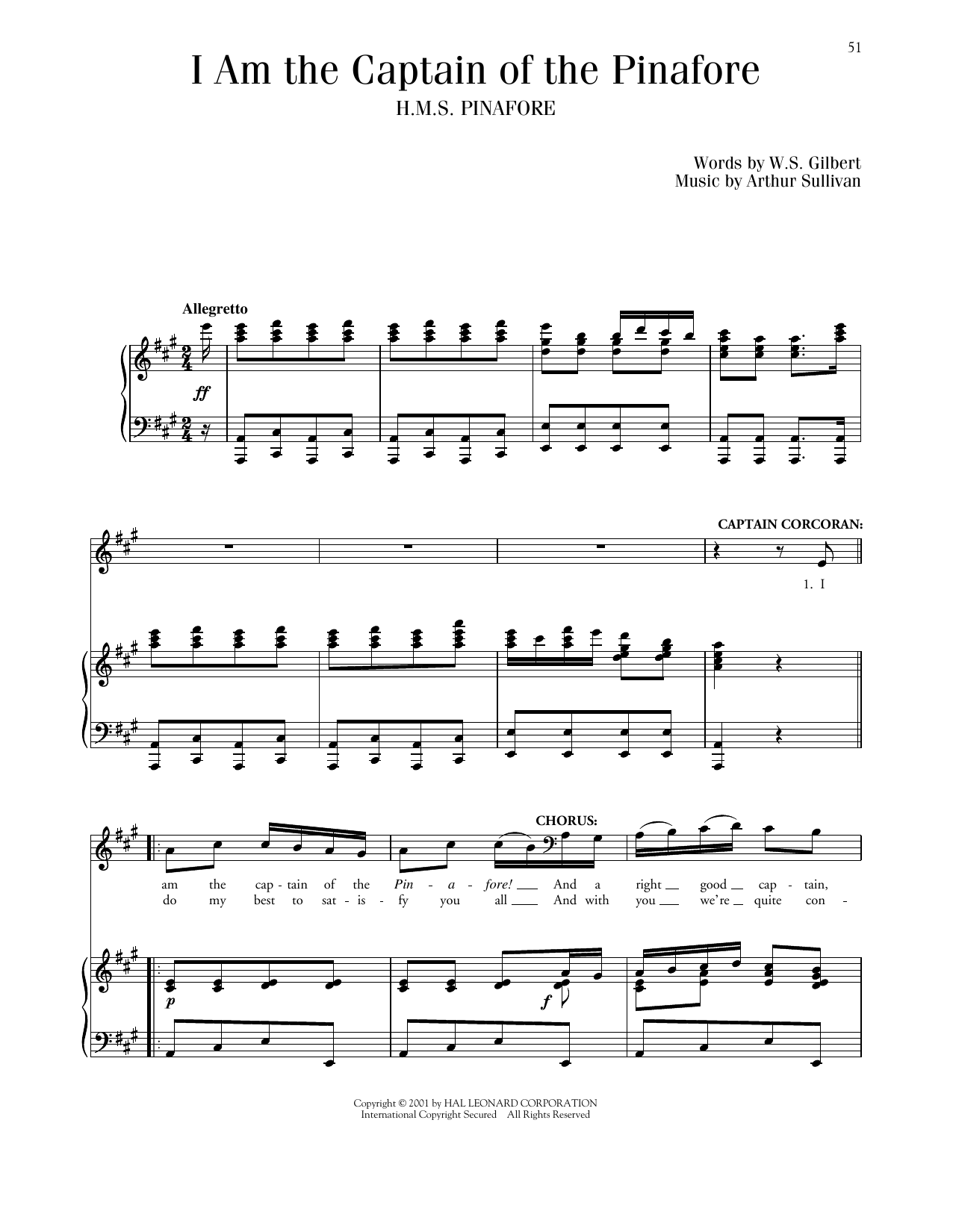 Gilbert & Sullivan I Am The Captain Of The Pinafore sheet music, chords, lyrics - Printable PDF for Piano & Vocal
