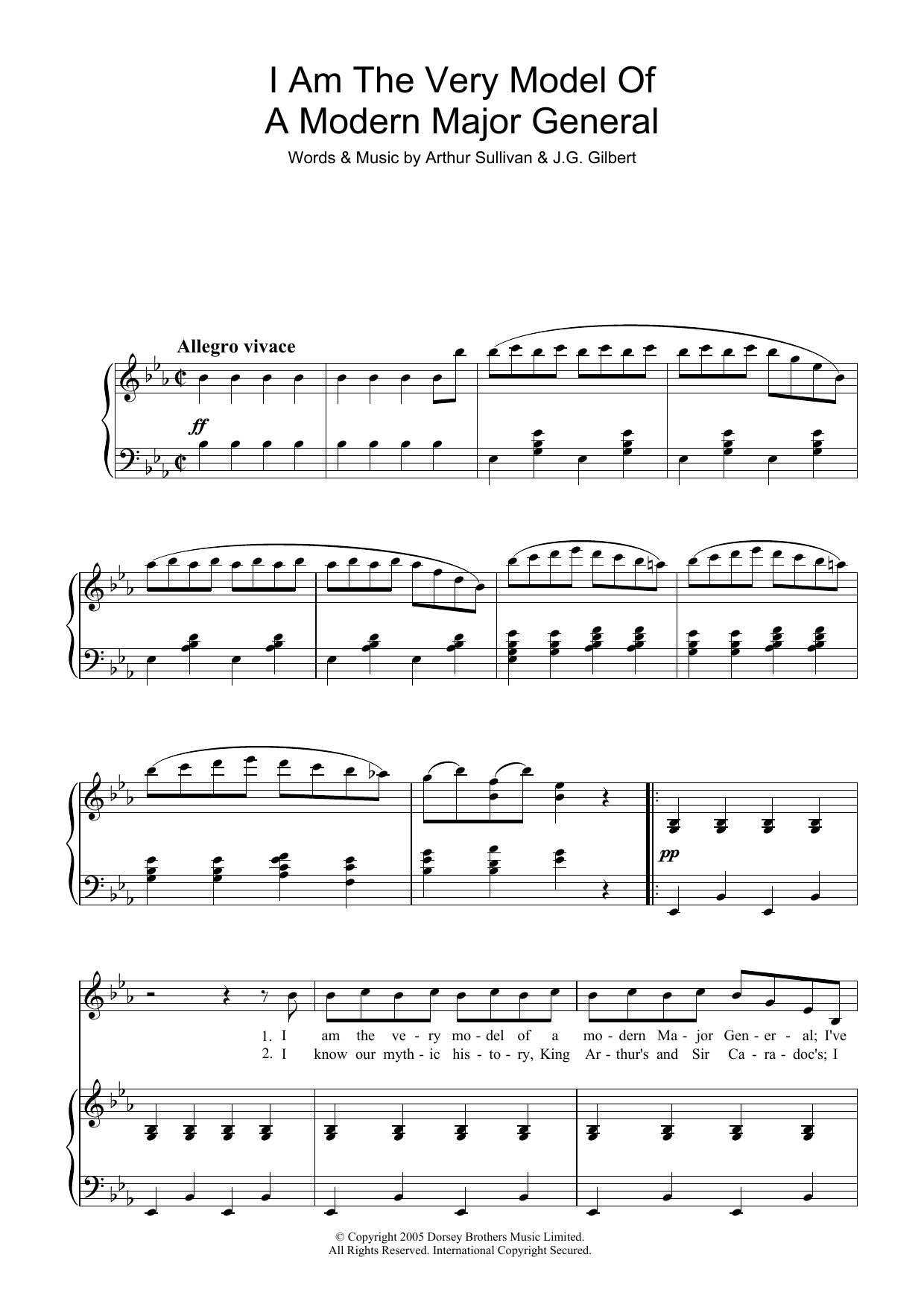 Gilbert & Sullivan I Am The Very Model Of A Modern Major-General (from The Pirates Of Penzance) sheet music, chords, lyrics - Printable PDF for Piano & Vocal