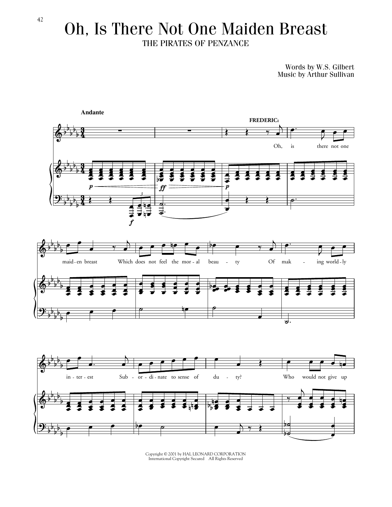Gilbert & Sullivan Oh, Is There Not One Maiden Breast (from The Pirates Of Penzance) sheet music, chords, lyrics - Printable PDF for Piano & Vocal