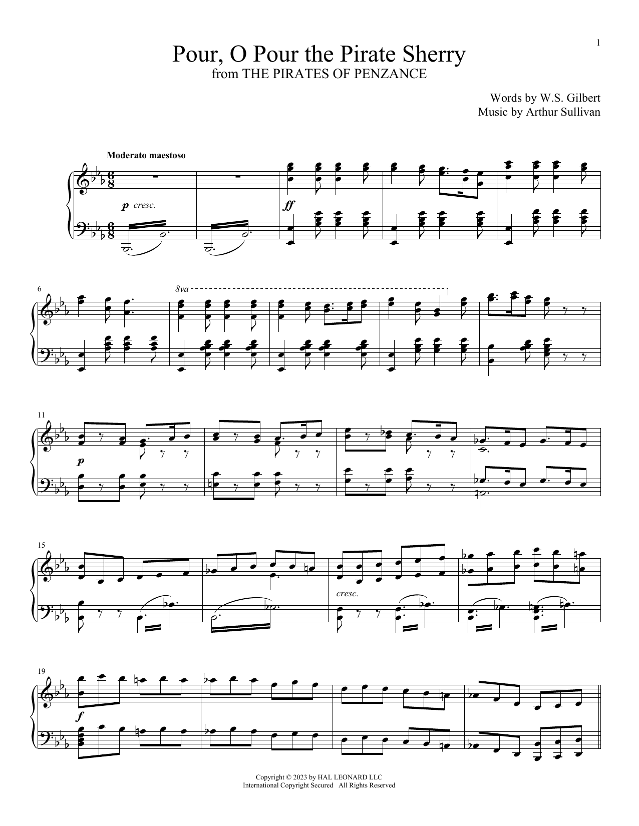 Gilbert & Sullivan Pour, O Pour The Pirate Sherry (from The Pirates Of Penzance) sheet music, chords, lyrics - Printable PDF for Piano & Vocal