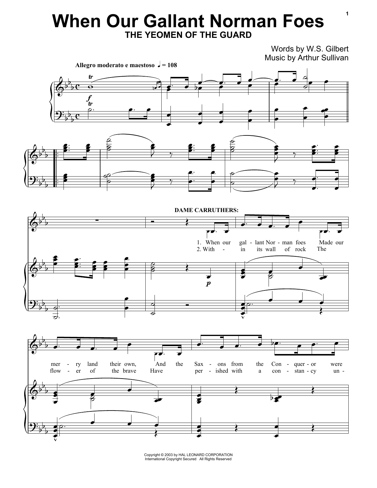 Gilbert & Sullivan When Our Galland Norman Foes sheet music, chords, lyrics - Printable PDF for Piano