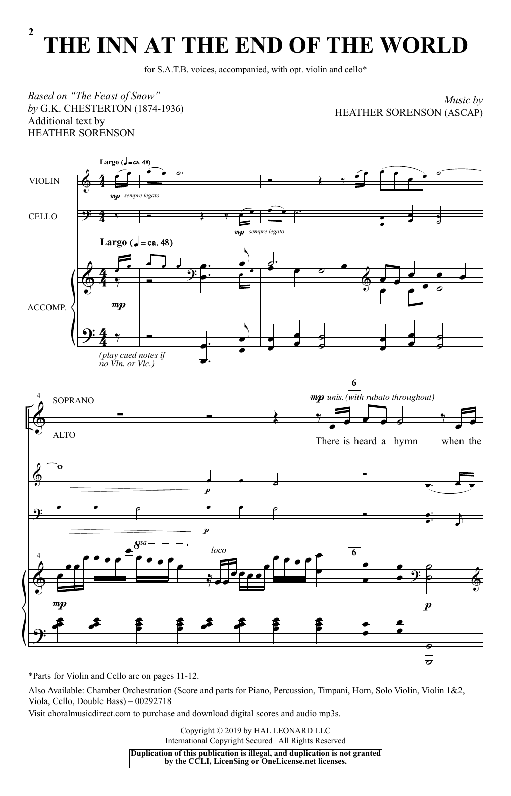 Gilbert Keith Chesterton The Inn At The End Of The World (arr. Heather Sorenson) sheet music, chords, lyrics - Printable PDF for SATB Choir