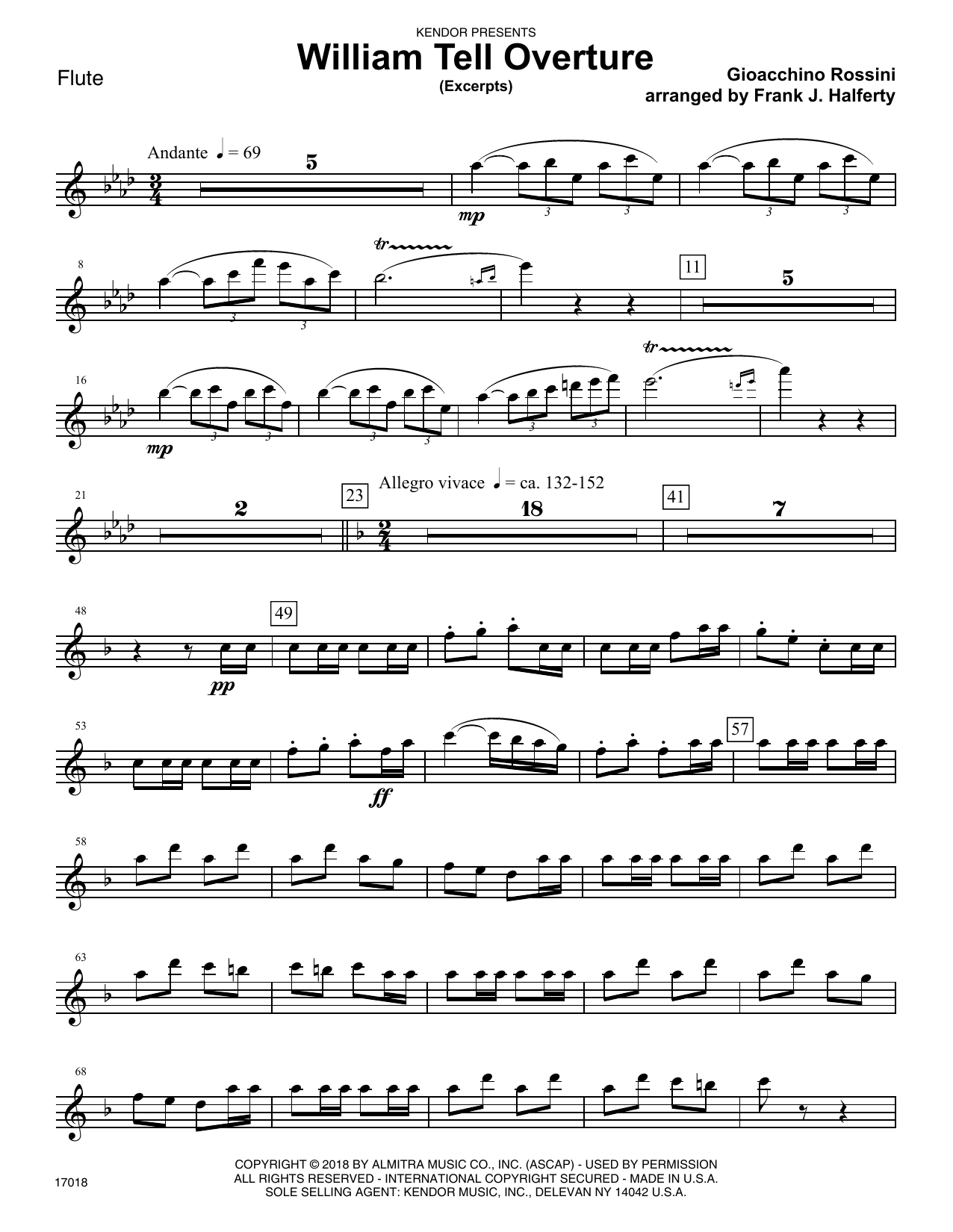 Learn to play Gioacchino Rossini William Tell Overture (excerpts) (arr. Frank J. Halferty) - Flute sheet music for Woodwind Ensemble in minutes. Gioacchino Rossini William Tell Overture (excerpts) (arr. Frank J. Halferty) - Flute sheet music preview music notes and score for Woodwind Ensemble including 4 page(s)
