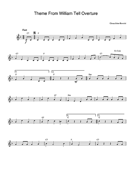 Learn to play Gioachino Rossini William Tell Overture sheet music for Easy Piano in minutes. Gioachino Rossini William Tell Overture sheet music preview music notes and score for Easy Piano including 3 page(s)