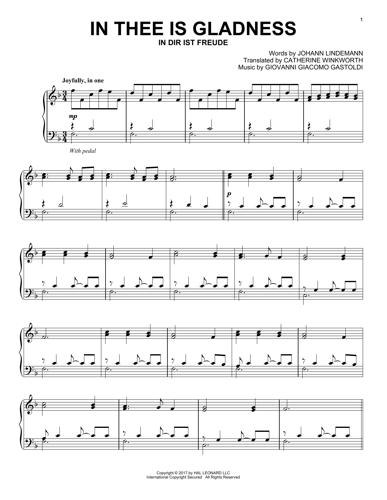 Learn to play Giovanni Giacomo Gastoldi In Thee Is Gladness sheet music for Piano in minutes. Giovanni Giacomo Gastoldi In Thee Is Gladness sheet music notes and chords