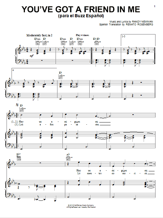 Gipsy Kings You've Got A Friend In Me (Para El Buzz Espanol) sheet music preview music notes and score for Piano, Vocal & Guitar (Right-Hand Melody) including 5 page(s)