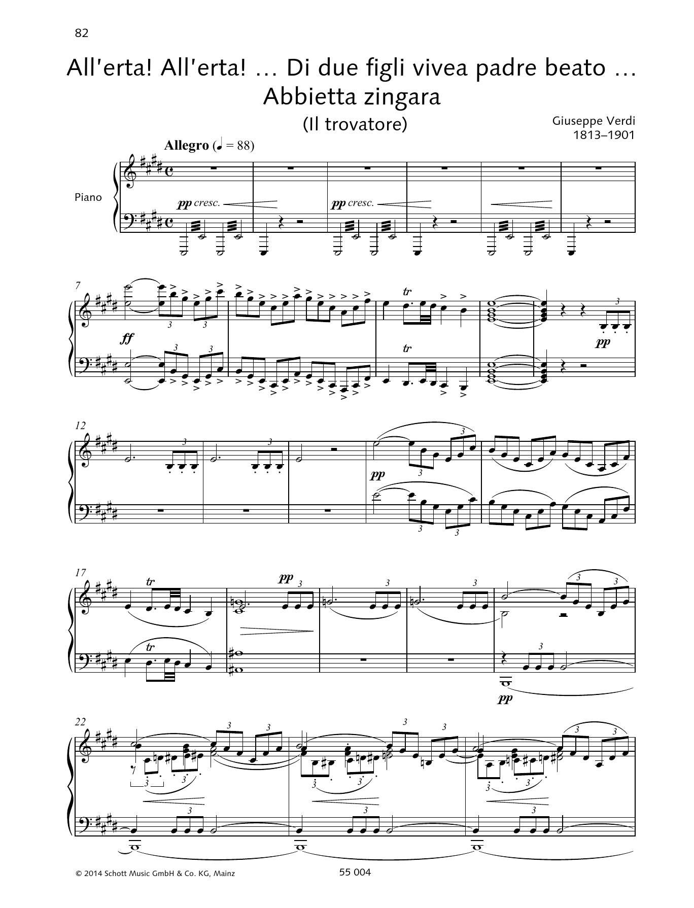 Giuseppe Verdi All'erta! All'erta!... Di due figli vivea padre beato... Abbietta zingara sheet music, chords, lyrics - Printable PDF for Piano & Vocal
