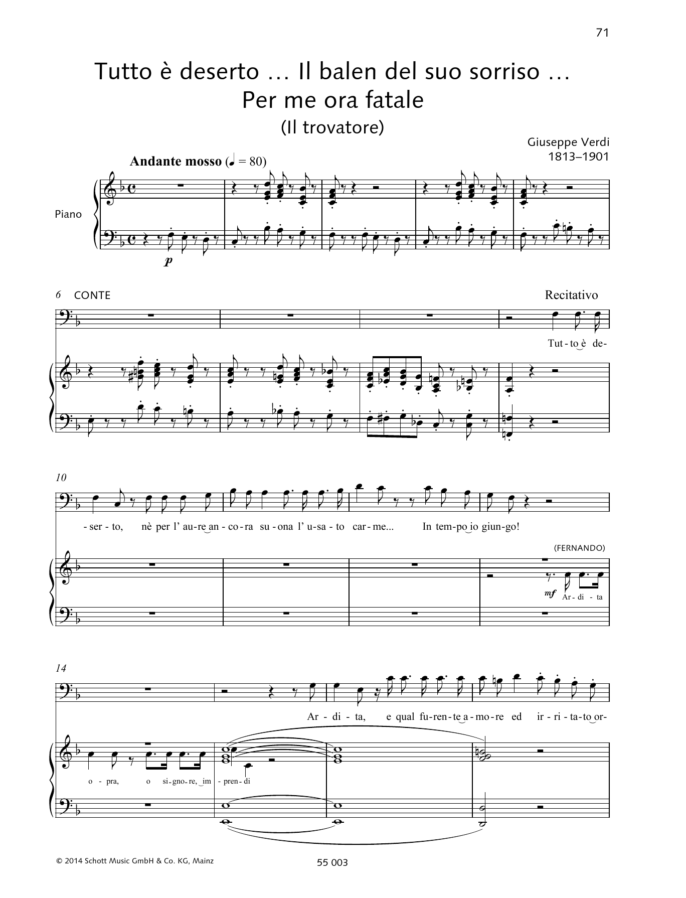 Giuseppe Verdi Tutto è deserto... Il balen del suo sorriso... Per me ora fatale sheet music, chords, lyrics - Printable PDF for Piano & Vocal