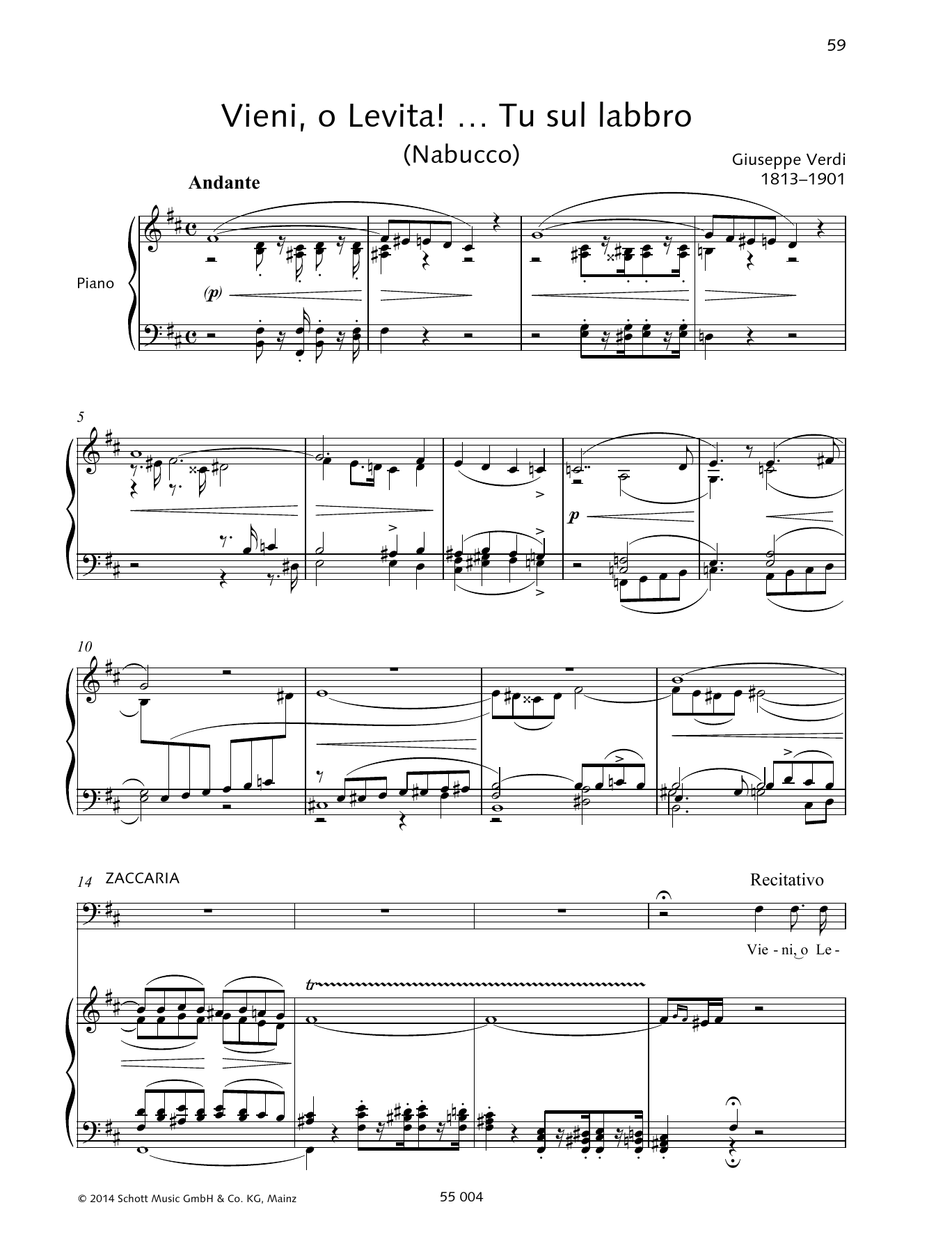 Giuseppe Verdi Vieni, o Levita!... Tu sul labbro sheet music, chords, lyrics - Printable PDF for Piano & Vocal