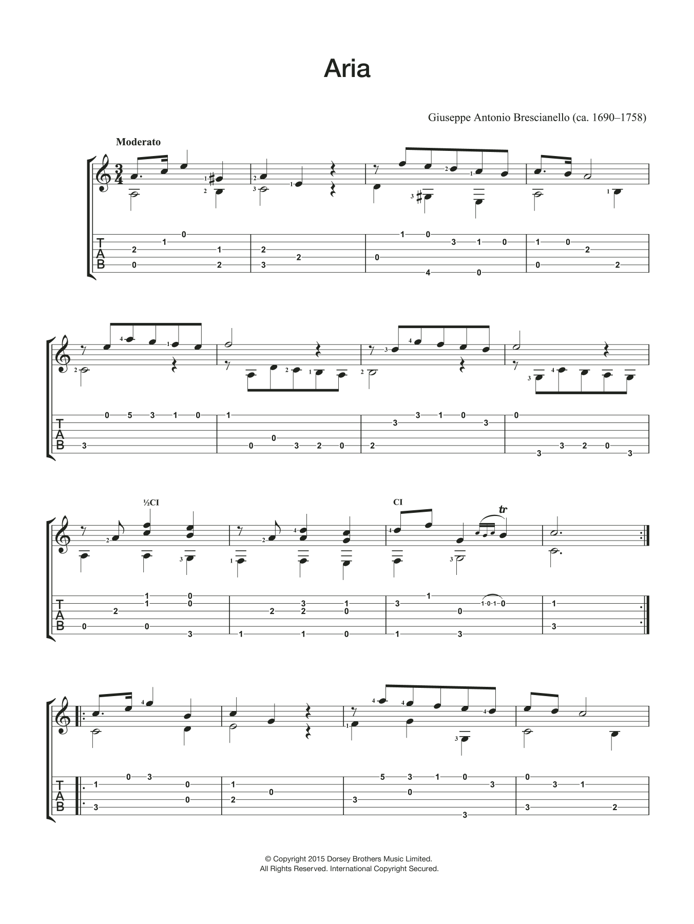 Learn to play Giuseppe Antonio Brescianello Aria sheet music for Guitar in minutes. Giuseppe Antonio Brescianello Aria sheet music preview music notes and score for Guitar including 2 page(s)