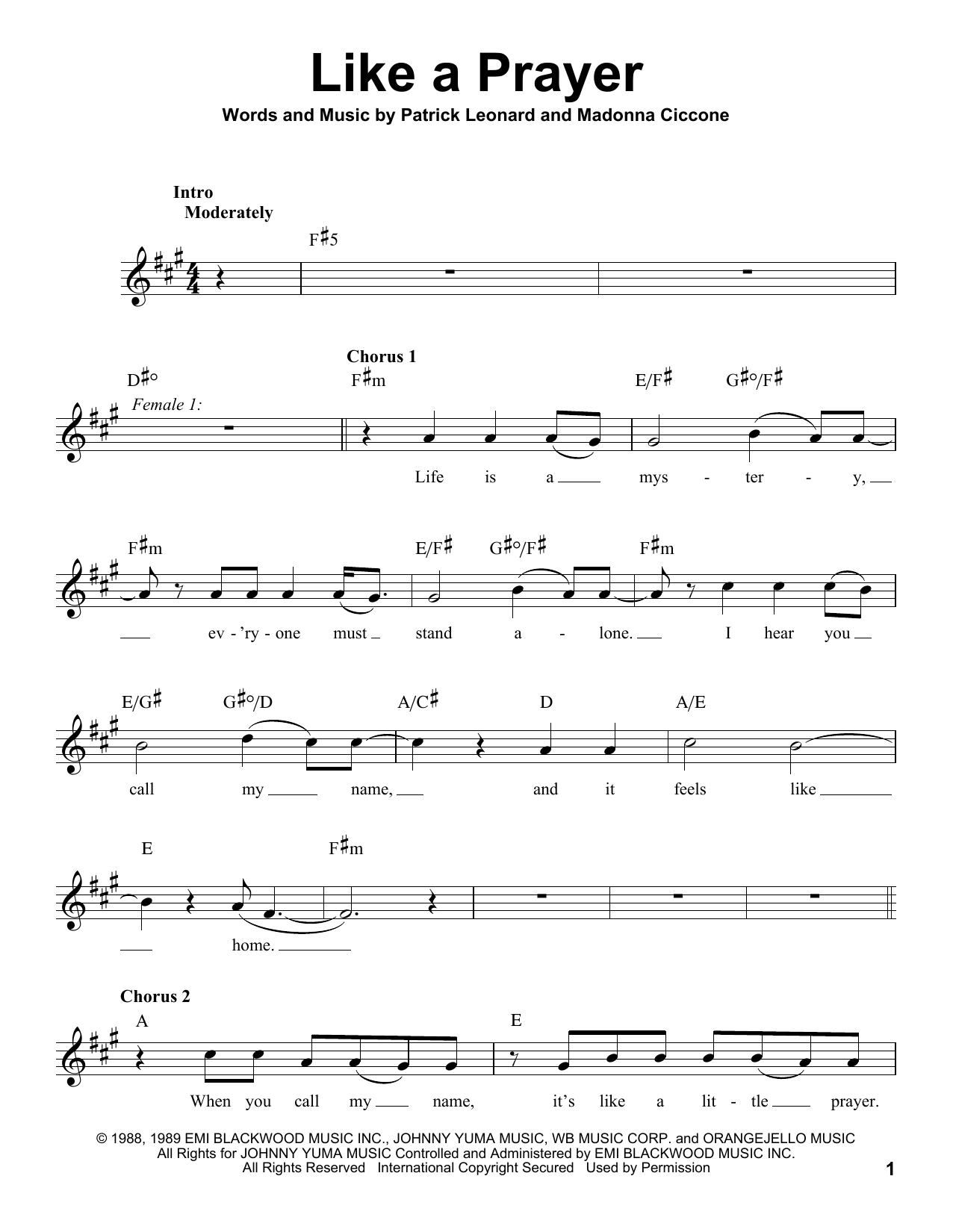 Glee Cast Like A Prayer sheet music, chords, lyrics - Printable PDF for Voice