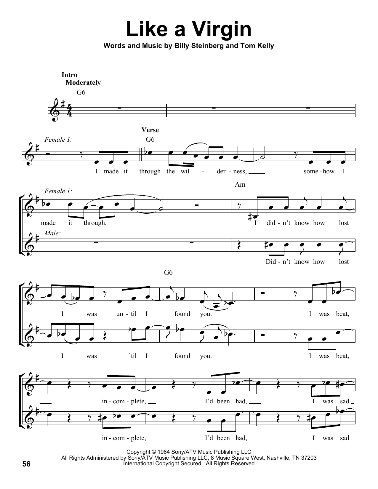 Glee Cast Like A Virgin sheet music, chords, lyrics - Printable PDF for Voice