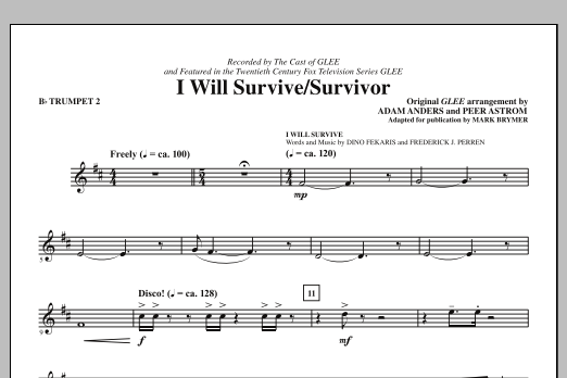 Glee Cast I Will Survive/Survivor (arr. Mark Brymer) - Bb Trumpet 2 sheet music, chords, lyrics - Printable PDF for Choir Instrumental Pak