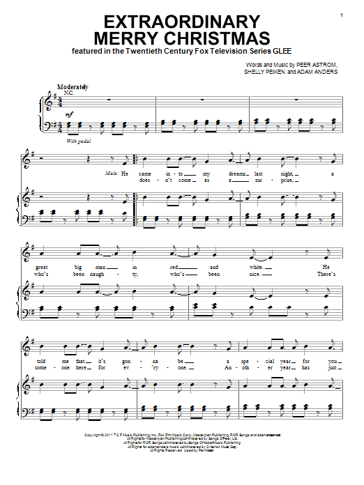 Learn to play Glee Cast Extraordinary Merry Christmas sheet music for Piano, Vocal & Guitar (Right-Hand Melody) in minutes. Glee Cast Extraordinary Merry Christmas sheet music preview music notes and score for Piano, Vocal & Guitar (Right-Hand Melody) including 7 page(s)