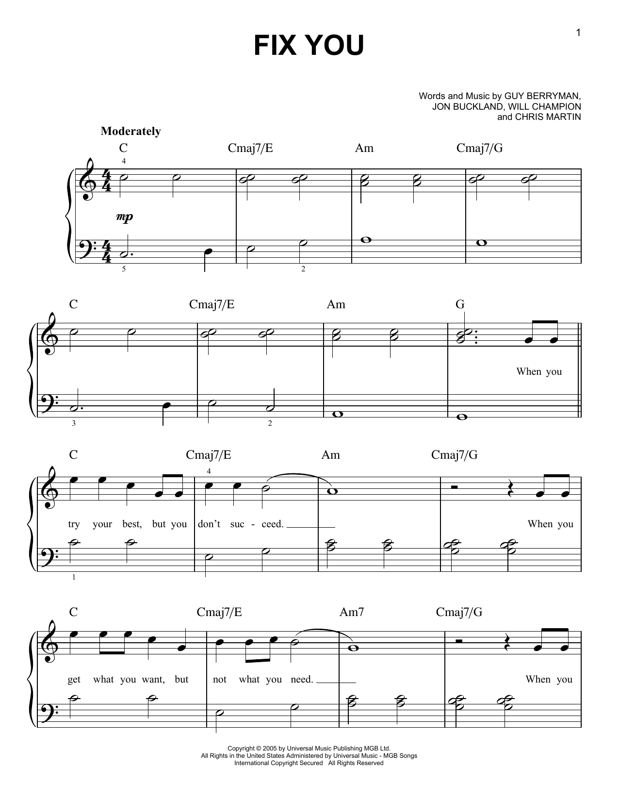 Glee Cast Fix You Sheet Music  Download Printable PDF Music Notes, Score  & chords 89120