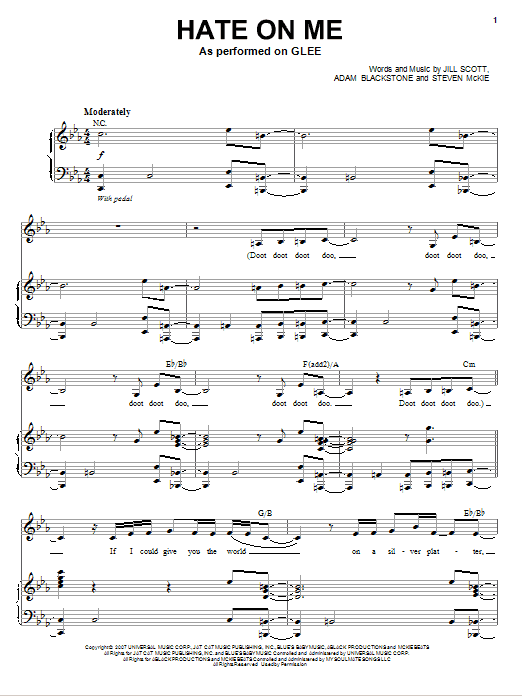 Learn to play Glee Cast Hate On Me sheet music for Piano, Vocal & Guitar (Right-Hand Melody) in minutes. Glee Cast Hate On Me sheet music preview music notes and score for Piano, Vocal & Guitar (Right-Hand Melody) including 9 page(s)