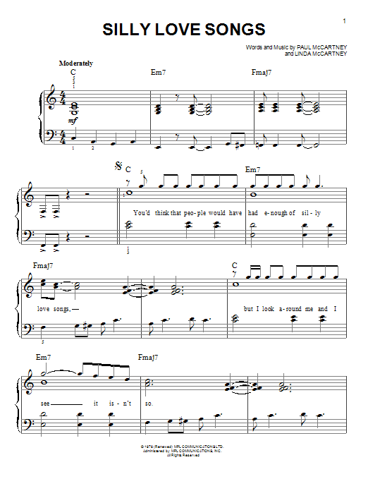 Learn to play Glee Cast Silly Love Songs sheet music for Easy Piano in minutes. Glee Cast Silly Love Songs sheet music preview music notes and score for Easy Piano including 7 page(s)