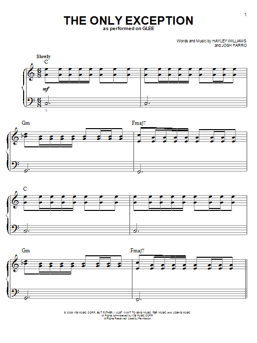 Learn to play Glee Cast The Only Exception sheet music for Easy Piano in minutes. Glee Cast The Only Exception sheet music preview music notes and score for Easy Piano including 7 page(s)