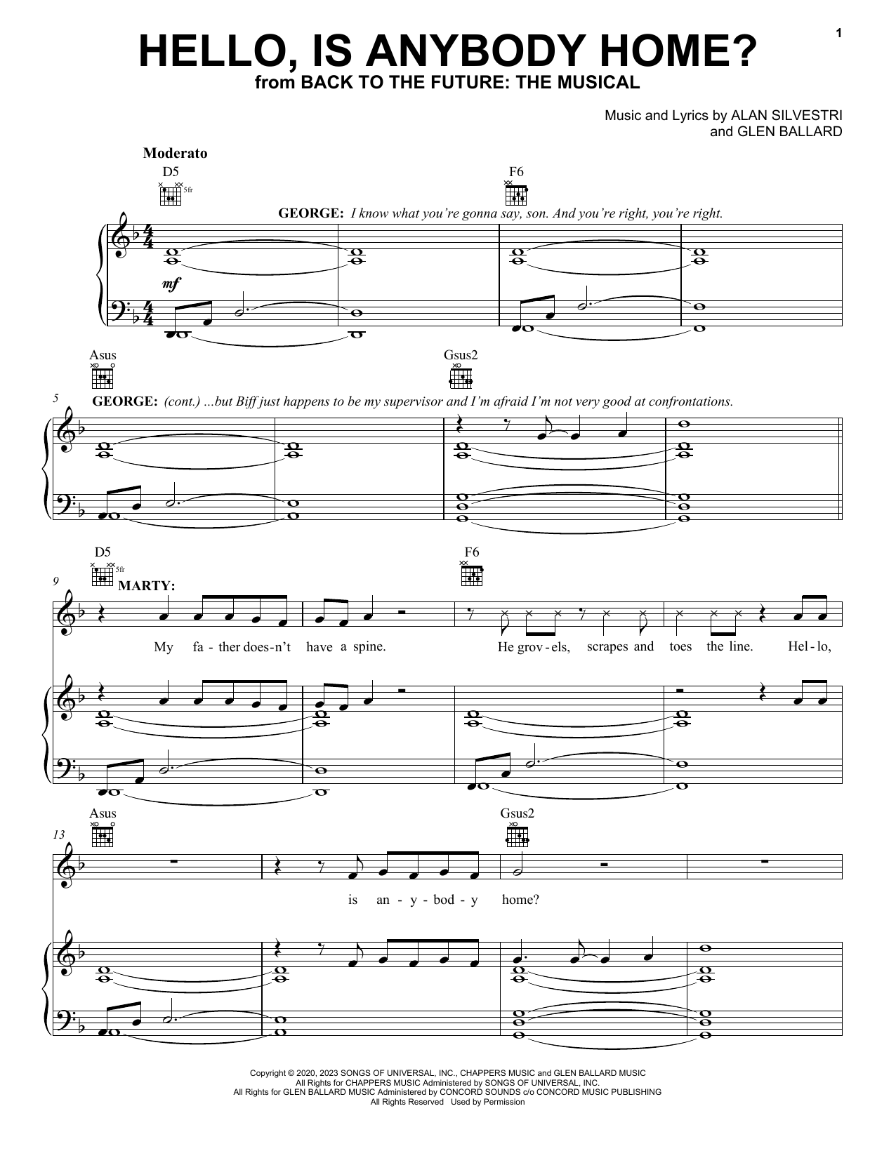Glen Ballard and Alan Silvestri Hello, Is Anybody Home? (from Back To The Future: The Musical) sheet music, chords, lyrics - Printable PDF for Piano, Vocal & Guitar Chords (Right-Hand Melody)