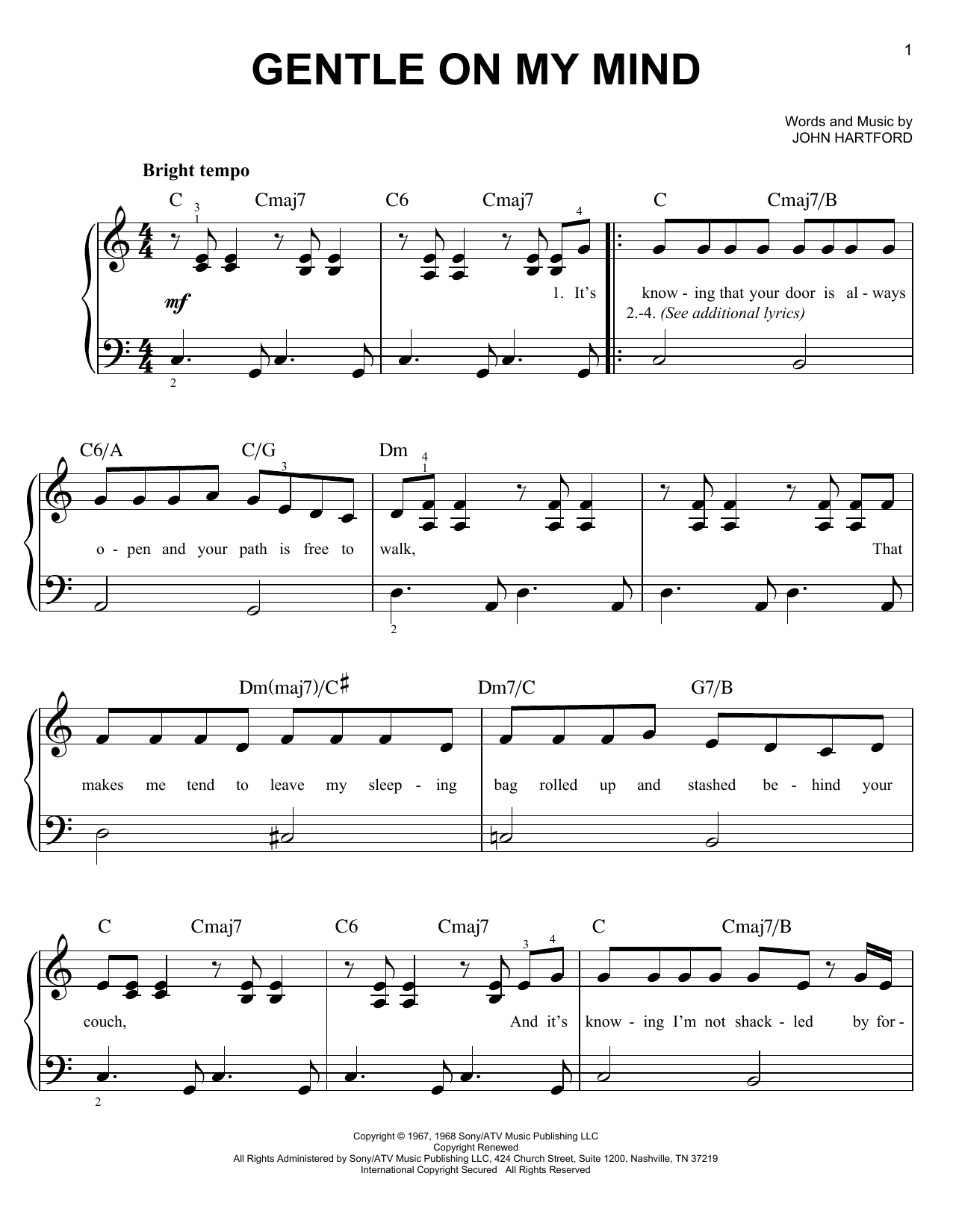 Learn to play Glen Campbell Gentle On My Mind sheet music for Piano, Vocal & Guitar (Right-Hand Melody) in minutes. Glen Campbell Gentle On My Mind sheet music notes and chords