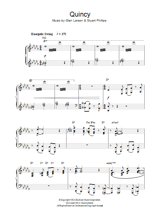 Glen Larson Quincy sheet music preview music notes and score for Piano including 3 page(s)