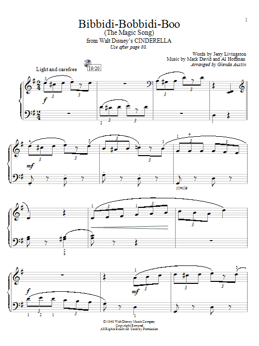 Learn to play Louis Armstrong Bibbidi-Bobbidi-Boo (The Magic Song) sheet music for Easy Piano in minutes. Louis Armstrong Bibbidi-Bobbidi-Boo (The Magic Song) sheet music preview music notes and score for Easy Piano including 3 page(s)