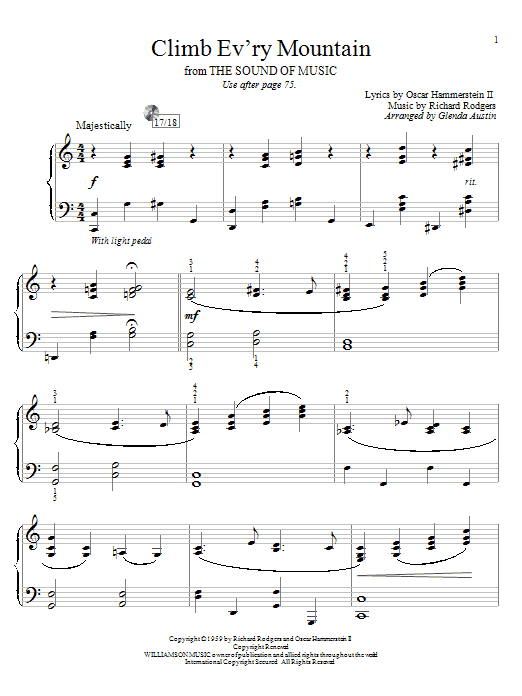 Learn to play Rodgers & Hammerstein Climb Ev'ry Mountain sheet music for Easy Piano in minutes. Rodgers & Hammerstein Climb Ev'ry Mountain sheet music preview music notes and score for Easy Piano including 3 page(s)