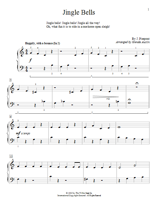 Learn to play Glenda Austin Jingle Bells sheet music for Piano in minutes. Glenda Austin Jingle Bells sheet music preview music notes and score for Piano including 2 page(s)