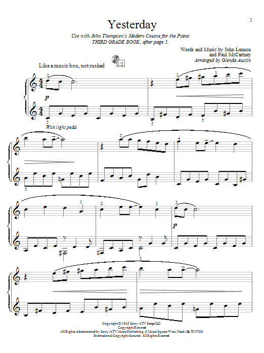 Learn to play The Beatles Yesterday sheet music for Easy Piano in minutes. The Beatles Yesterday sheet music preview music notes and score for Easy Piano including 3 page(s)