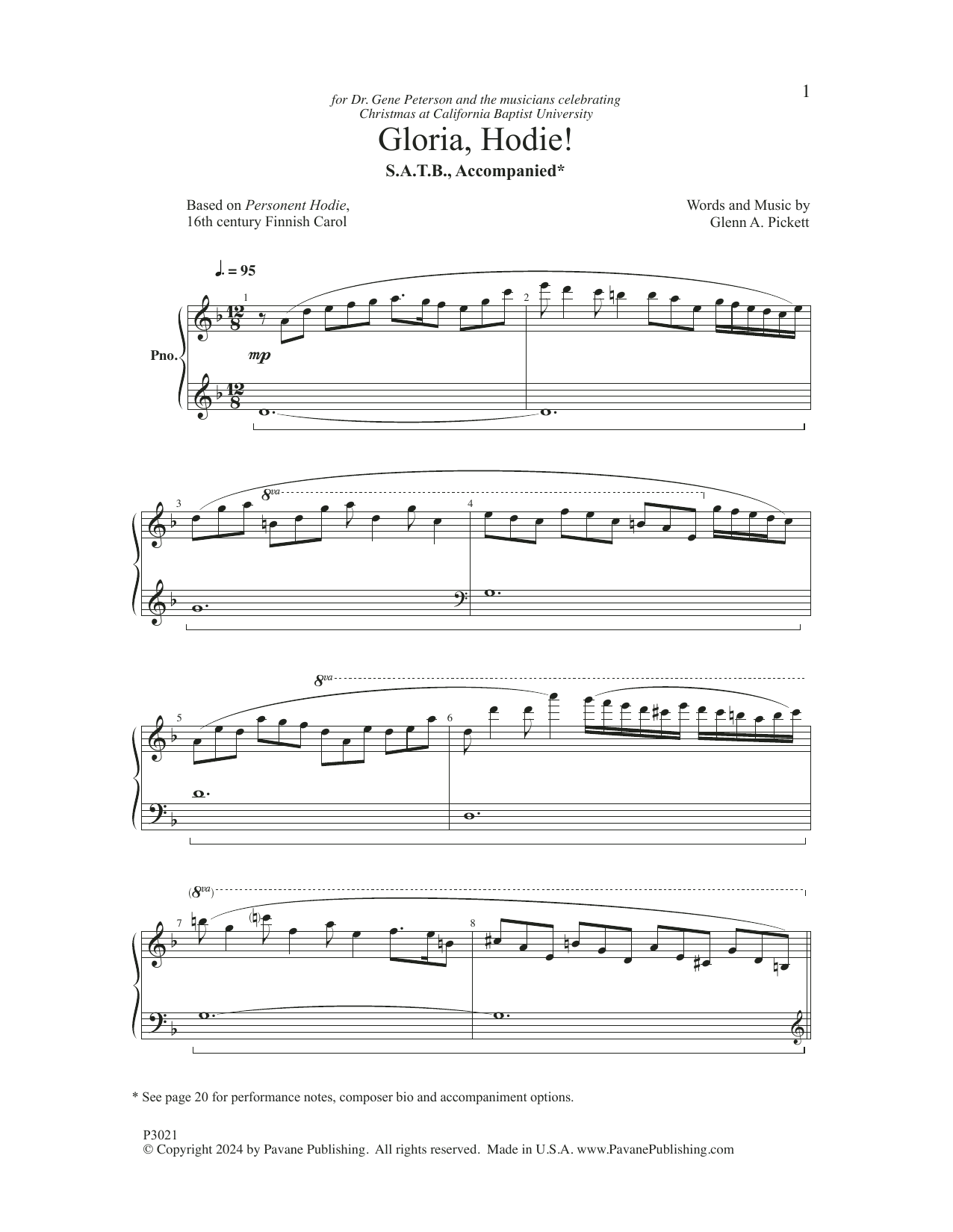 Glenn A. Pickett Gloria, Hodie! sheet music, chords, lyrics - Printable PDF for SATB Choir