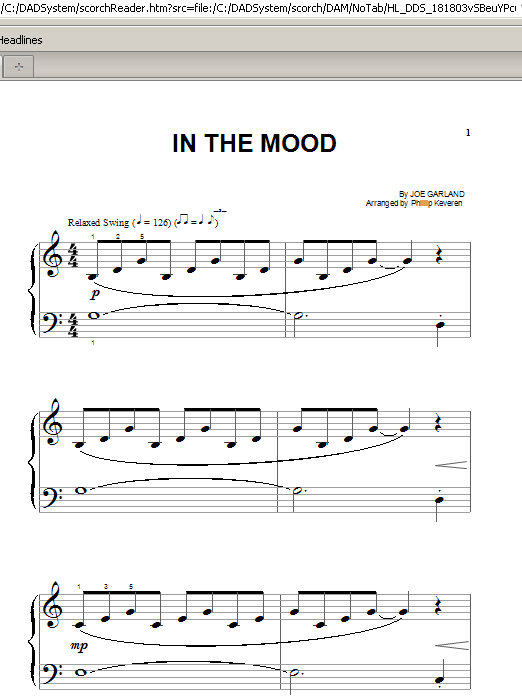 Phillip Keveren In The Mood sheet music, chords, lyrics - Printable PDF for Piano (Big Notes)