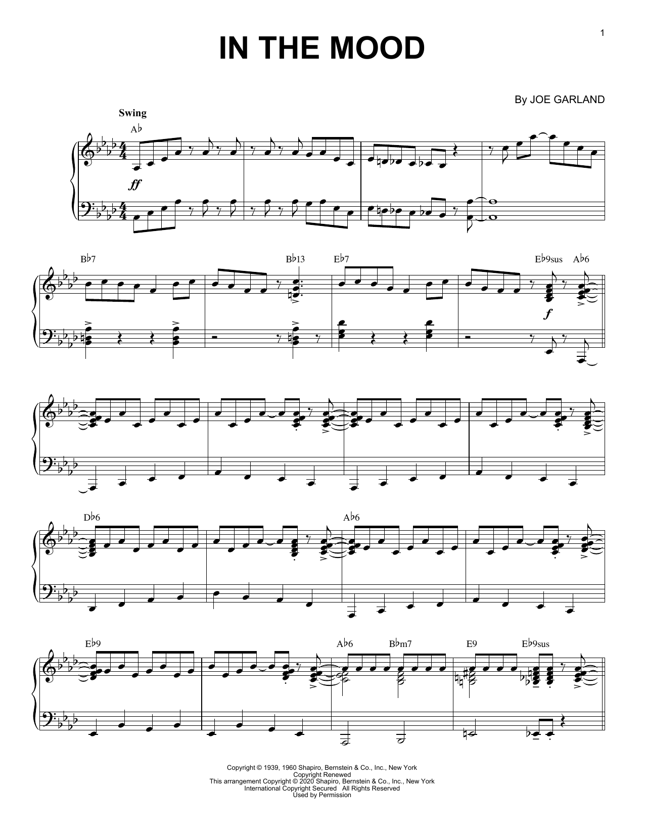 Glenn Miller & His Orchestra In The Mood [Jazz version] (arr. Brent Edstrom) sheet music, chords, lyrics - Printable PDF for Piano Solo