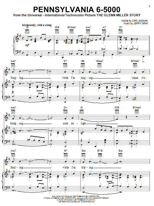 Learn to play Glenn Miller Pennsylvania 6-5000 sheet music for Piano, Vocal & Guitar (Right-Hand Melody) in minutes. Glenn Miller Pennsylvania 6-5000 sheet music notes and chords