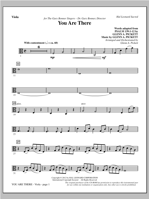 Learn to play Glenn Pickett You Are There - Viola sheet music for Choir Instrumental Pak in minutes. Glenn Pickett You Are There - Viola sheet music preview music notes and score for Choir Instrumental Pak including 5 page(s)