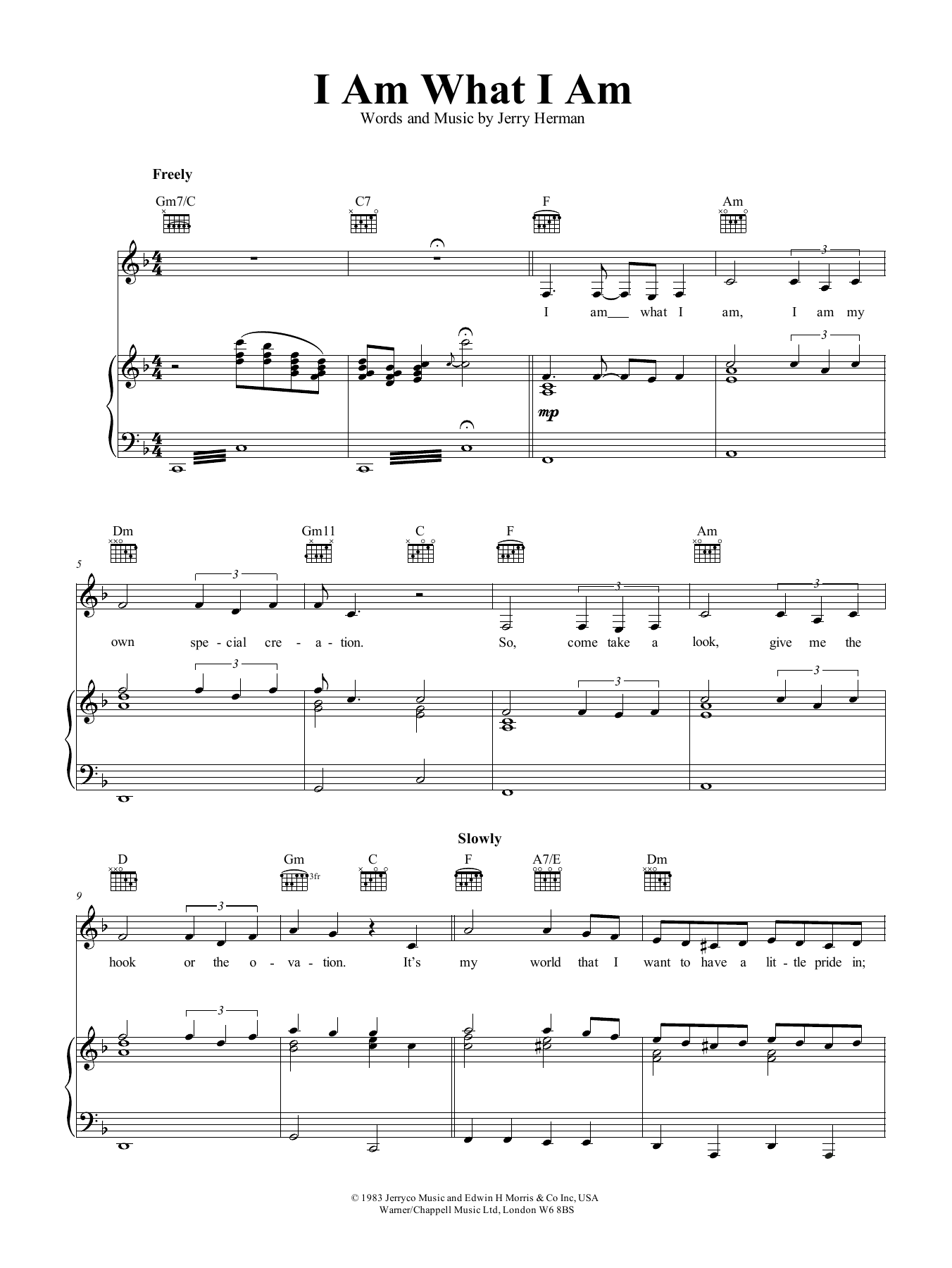 Gloria Gaynor I Am What I Am sheet music, chords, lyrics - Printable PDF for Piano, Vocal & Guitar (Right-Hand Melody)