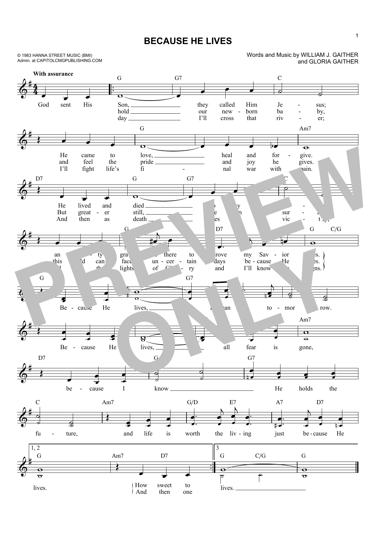 Learn to play Gloria Gaither Because He Lives sheet music for Super Easy Piano in minutes. Gloria Gaither Because He Lives sheet music preview music notes and score for Super Easy Piano including 2 page(s)