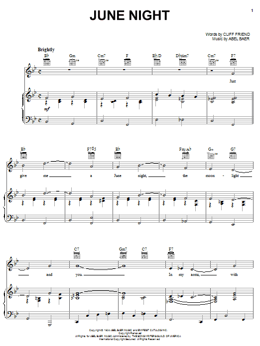 Learn to play Gloria Lynne June Night sheet music for Piano, Vocal & Guitar (Right-Hand Melody) in minutes. Gloria Lynne June Night sheet music preview music notes and score for Piano, Vocal & Guitar (Right-Hand Melody) including 2 page(s)