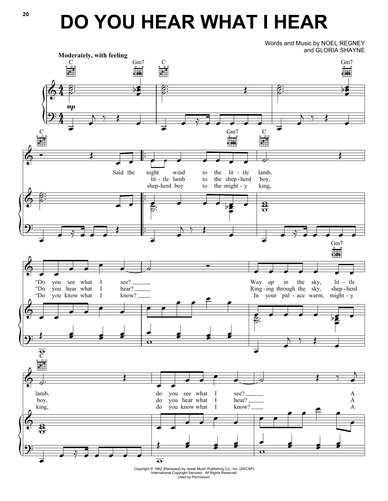 Gloria Shayne Do You Hear What I Hear sheet music preview music notes and score for Piano, Vocal & Guitar (Right-Hand Melody) including 3 page(s)