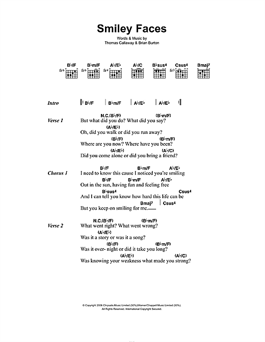 Learn to play Gnarls Barkley Smiley Faces sheet music for Piano, Vocal & Guitar (Right-Hand Melody) in minutes. Gnarls Barkley Smiley Faces sheet music notes and chords