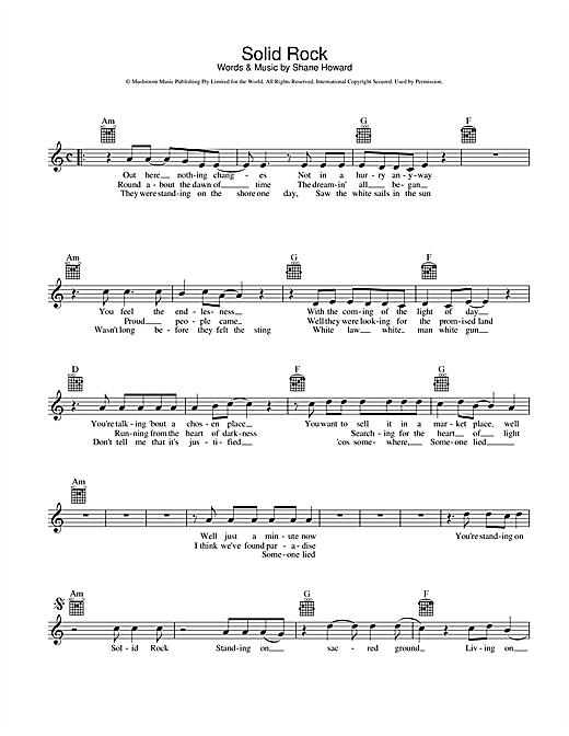 Learn to play Goanna Solid Rock sheet music for Melody Line, Lyrics & Chords in minutes. Goanna Solid Rock sheet music preview music notes and score for Melody Line, Lyrics & Chords including 2 page(s)