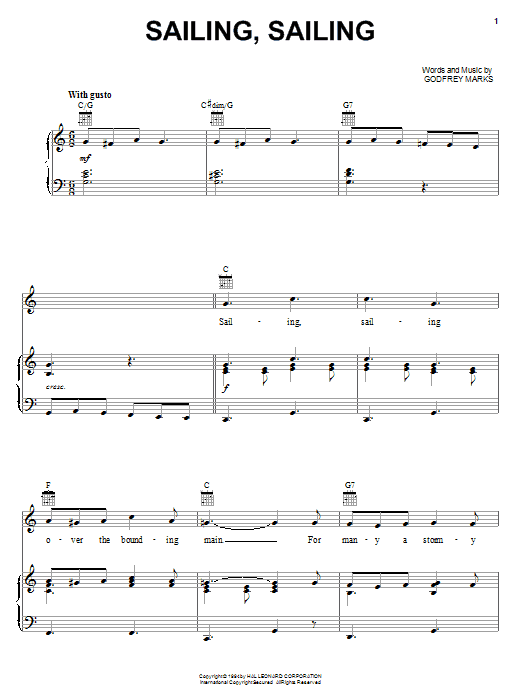 Learn to play Godfrey Marks Sailing, Sailing sheet music for Piano, Vocal & Guitar (Right-Hand Melody) in minutes. Godfrey Marks Sailing, Sailing sheet music notes and chords