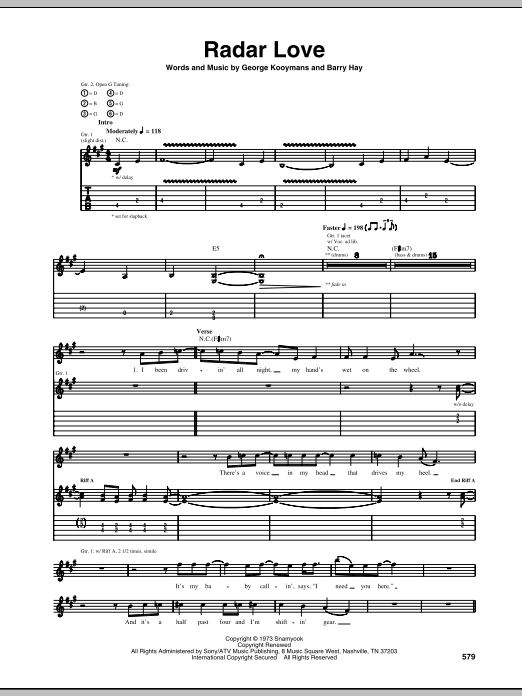 Learn to play Golden Earring Radar Love sheet music for Piano, Vocal & Guitar (Right-Hand Melody) in minutes. Golden Earring Radar Love sheet music preview music notes and score for Piano, Vocal & Guitar (Right-Hand Melody) including 8 page(s)