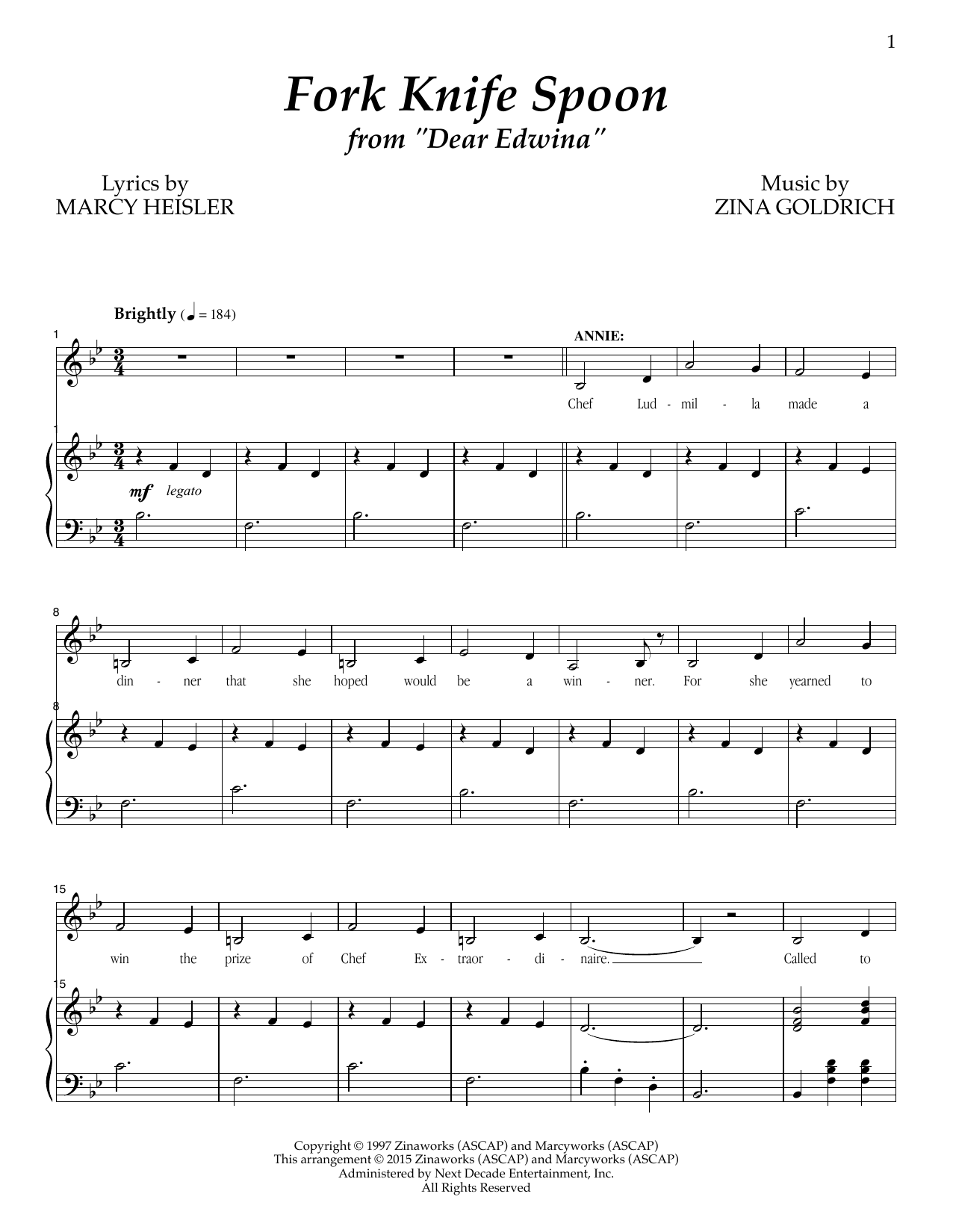Goldrich & Heisler Fork Knife Spoon sheet music, chords, lyrics - Printable PDF for Piano & Vocal