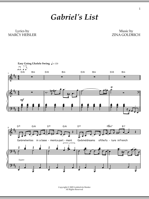 Goldrich & Heisler Gabriel's List sheet music, chords, lyrics - Printable PDF for Piano & Vocal